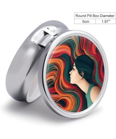 Stylish Round Pill Box for Women - Colorful Hair Print 3 Compartment Metal Organizer - Portable Decorative Pill Case Style-36 - Buy Online on GoSupps.com
