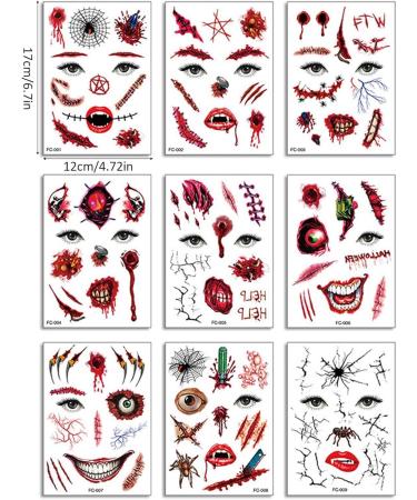 Besreey Halloween Makeup Kit Temporary Facial Creative Decal | Creative Makeup Prank Fake Scar 2024 Halloween Funny Face Stickers for Boys Girls Fc001-009 - Buy Online on GoSupps.com