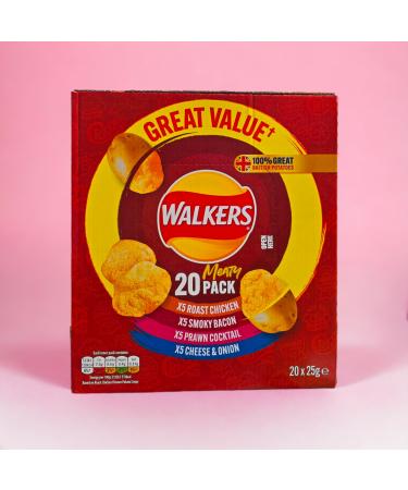 Krishna Stores Limited Walkers Meaty Variety Multipack Crisps Box 20 x 25g Assorted Flavors for Ultimate Snacking