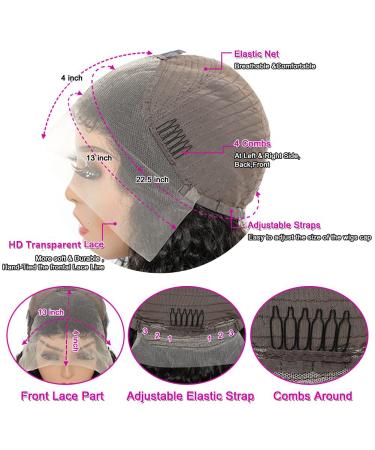 Karbalu 13x4 HD Transparent Deep Wave Lace Front Wig 22 inch - 180% Density Brazilian Human Hair Glueless Wet and Wavy Wig for Women - Pre Plucked Deep Curly Lace Front Wig - Buy Online on GoSupps.com