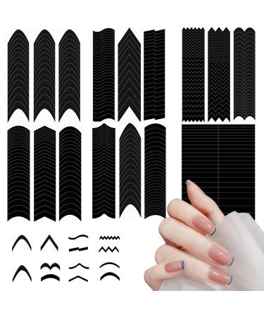 6 Sheets French Manicure Strips French Tip Nail Stickers Guides Tool for Fingers and Toes  Black Self Adhesive Nail Art Stencils Stickers Decal for Edge Auxiliary DIY Nail Tips Decoration