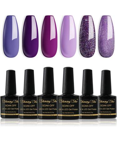 Shining She Nail Polishes Set - 6 Colors Purple Wisteria Rose Purple Polish - Soak-Off UV/LED Gel - Perfect Gift for Nail Art - 8ML - Buy Online on GoSupps.com