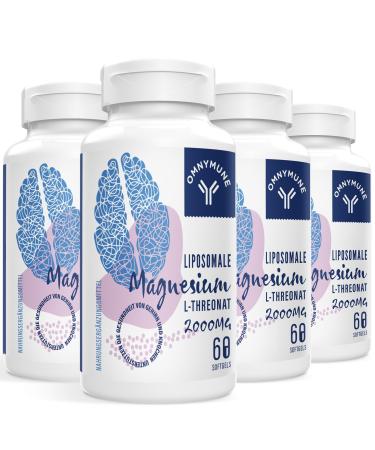 Liposomal magnesium L-threonate piece 2000mg high strength-magnesium supplement with vitamin D3 & k2 non-GMO gluten free 60 pieces (4-pack)