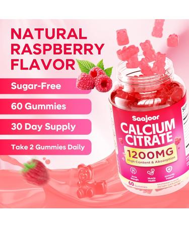 Calcium Citrate Gummies 1200mg - Sugar Free Chewable Calcium Supplements for Women & Men. Supports Bone Muscle and Immune Health Raspberry Flavor 60 Count 1pack - Buy Online on GoSupps.com
