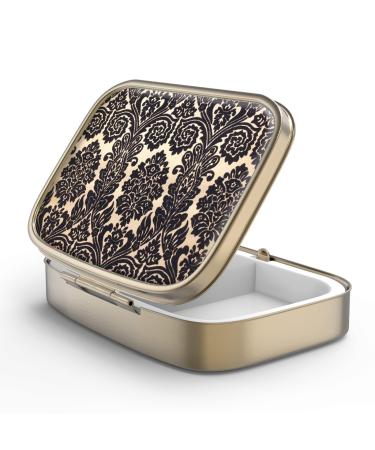 Pill can box with mirror retro 2 compartment Small pill box bronze rectangular pill box or vitamins fish oil nutritional supplements pills contain 1 piece F-19-vintage wallpaper