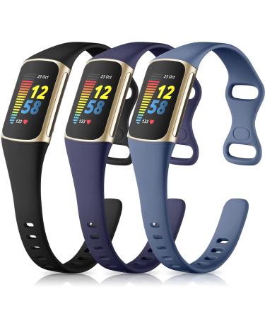 Maledan 3 Pack Compatible with Fitbit Charge 5 Bands for Men Women Soft Durable Sport Replacement Watch Band for Fitbit Charge 5 Advanced Fitness Tracker Bluegray/Black/Blue