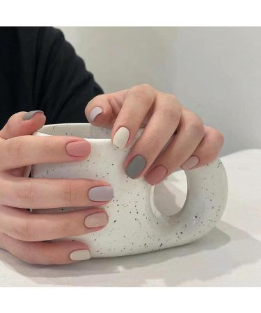 DMQ Matte Press on Nails Short Coloured False Nails with Glue and Nail Files Durable Stick on Nails Short with Cuticle Pusher for Women Girls Square Fake Nails French for Nail Art (Matte) - Buy Online on GoSupps.com