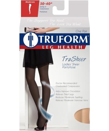 Truform Sheer Compression Pantyhose 30-40 mmHg - Women's Shaping Tights, Small (1 Pair), Beige - Buy Online on GoSupps.com