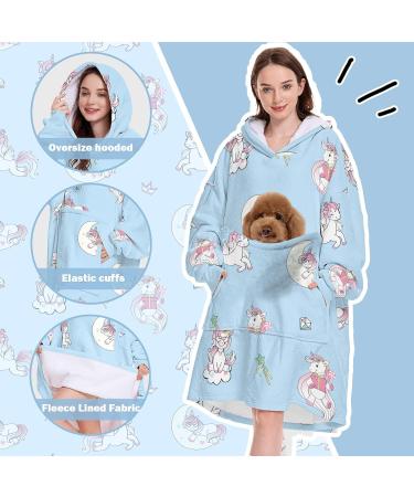 Cozy Portable Blanket Hoodie - Oversized Sweatshirt & Bag Unicorn Sky Blue - Perfect Gifts for Women - Buy Online on GoSupps.com