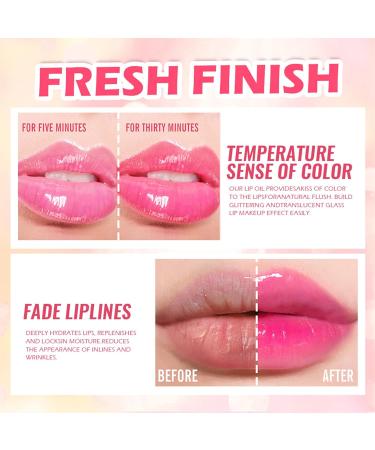 Pink Hydrating Lip Glow Oil - Glass Finish Lip Gloss, Color Changing Temperature Sense Lip Oil Tint for Dry Lip Care - Long Lasting (4ML) - Buy Online on GoSupps.com
