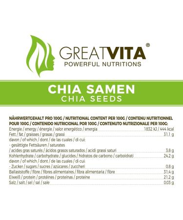 GreatVita Chia Seeds - 800g Natural Non-GMO High-Quality Superfood for International Shipping - Buy Online on GoSupps.com