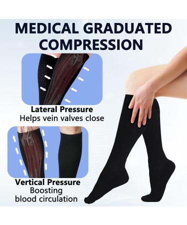 Buy MD Compression Socks (15-20mmHg) for Men & Women - Knee High Cushioned Support for Running Travel Medical Use Edema & Varicose Veins - 6 Pairs (3 Black 3 White - Buy Online on GoSupps.com