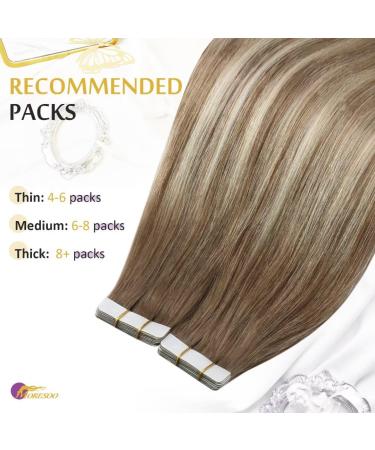 Moresoo Invisible Tape-In Extensions - Real Hair Light Brown 40 cm | Chestnut Brown & Gold Blonde Tape Adhesive Extensions - 10 Pieces #8/22 - Buy Online on GoSupps.com