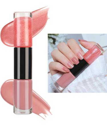 Quick Dry Pink Nail Polish 2 in 1 Glitter Nail Polish Set Long Lasting Glossy Easy to Apply No Need Cure Chip Resistant Nail Varnishes DIY Nail Art Gift for Women & Girls