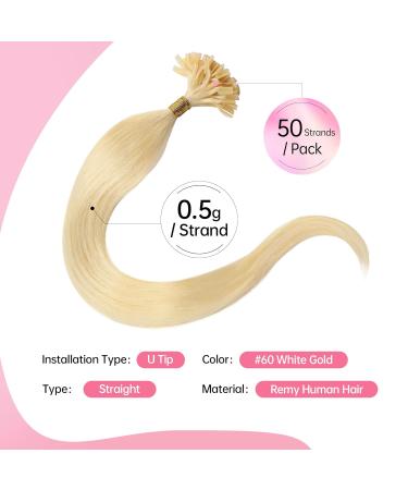 Beauty7 DIY Hair Extensions - 50 PC Remy Real Hair U-Tips 20 Inch Platinum Blonde #60 - 50cm Bonding Hair Extensions - Buy Online on GoSupps.com
