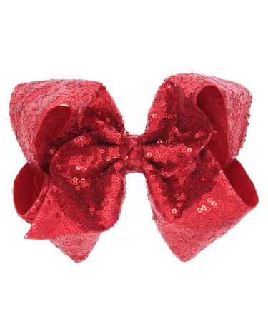 Xansema Hair Bows for Girls, 8 Inches Sequins Large Bows Alligator Hair Clip Hair Barrettes Accessories for Women Teens Girls Kids (Red),one size