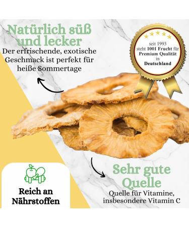  1001 Frucht 1001 Frucht Natural Dried Pineapple Rings 500g Exotic Dried Fruits Unsweetened Dried Fruits Unblunt Cereal Cereal & More No Additives Premium Quality Dehydrated Fruit Snacks - Buy Online on GoSupps.com