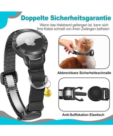 Airtag Cat Neck Band - Waterproof & Reflective Cat Collar with Safety Lock for Kittens & Small Dogs (Black XS 18-23cm) - Buy Online on GoSupps.com