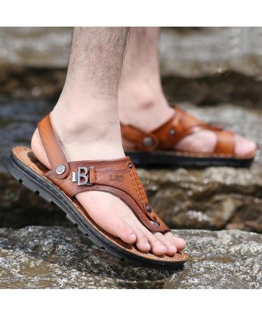 Men's Toe Corrector Sandal | Summer Leather Beach Flip Flops for Flat Feet | Non-Slip Bunion Corrector Slide Shoes 8.5 Khaki - Buy Online on GoSupps.com