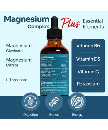 Magnesium Complex Plus 4 fl oz Liquid Drops - Advanced Magnesium Citrate Glycinate L-threonate with Vitamins B6 D C Supplement - High Potency 100% Absorption - 60-Day Supply - Buy Online on GoSupps.com