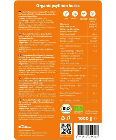 Rheinnatur Organic Psyllium Husk Powder 1000g - Rich in Fiber for Digestion & Baking - Lab Tested - Buy Online on GoSupps.com