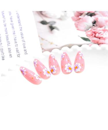 Sethexy Flower Almond False Nails - 24pcs Spring French Press On Acrylic Nails for Women & Girls - Purple Floral Art - Buy Online on GoSupps.com