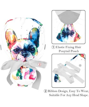 Watercolor French Bulldog Scrub Caps: Bouffant Working Hat with Ponytail Holder 2PCS - Pattern 01 - Buy Online on GoSupps.com