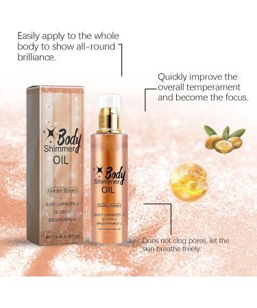 Golden Brown Shimmer Body Oil - Body Shimmer Oil for Body & Face - Natural Body Glow Oil - Waterproof Highlighter Body Luminizer Shimmering Oil - Non-sticky Shimmer Moisturiser (100ml) - Buy Online on GoSupps.com