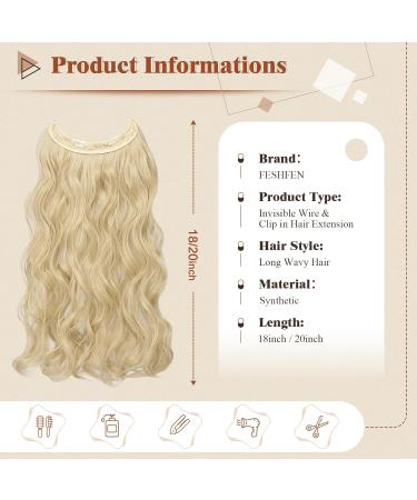 Feshfen Invisible Hair Extensions - Adjustable Ash Blonde Curly 45cm Wire Hairpieces for Women - Buy Online on GoSupps.com
