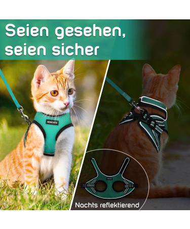 Aokcats Adjustable Cat Leash & Dishes Set | Outbreak-Proof Harness & Soft Reflective Gear for Cats & Rabbits - Green - Buy Online on GoSupps.com