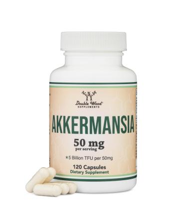 Akkermansia Probiotic and Postbiotic (Increases GLP-1 Production) 120 Capsules, 50mg per Serving (Third Party Tested to 5 Billion TFU per Serving, 50 Billion CFU per Gram) by Double Wood