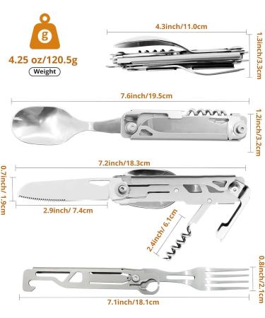 HONZIN Camping Utensil Set - 5-in-1 Multi Functional Stainless Steel Folding Flatware with Carrying Bag - Portable Knife, Spoon, Fork, Bottle Opener, Can Opener Combo Set (1 Pack) - Buy Online on GoSupps.com