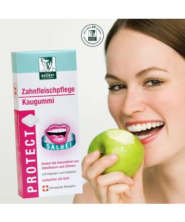 BADERs PROTECT Zahnfleischpflege gum care chewing gum with herbs sage oil and xylitol. Vegan. - Buy Online on GoSupps.com