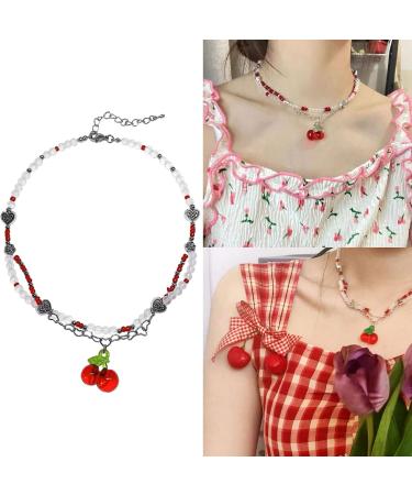 Beaded Cherry Choker Necklace for Women Teen Girls Bohemia Crystsal Bead Choker Sweet Clavicle Chain Jewelry Gift Women Cherry Pendant Necklace Delicate Lightweight and Comfortable Necklace - Buy Online on GoSupps.com