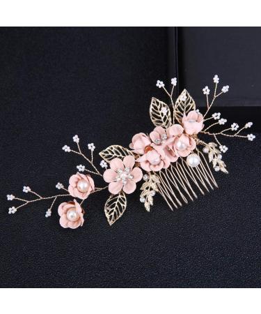 4-Piece Gold Wedding Hair Combs - Pearl & Rhinestone Bridal Hair Accessories for Brides & Bridesmaids - Pink - Buy Online on GoSupps.com