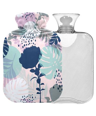 NAANLE hot hot water bottle with cover tropical palm leaves Transparent hot water bottle Heat bottle for back pain relief handfoot warmer neck warmth and cold therapy 2l