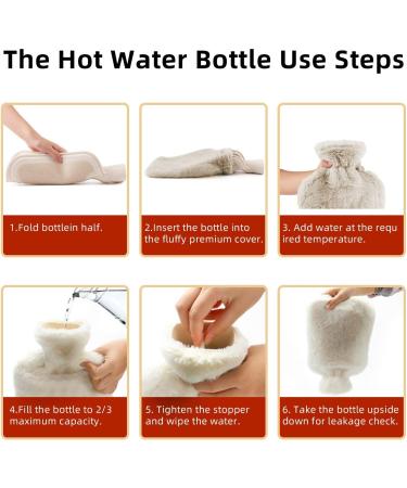 2L Hot Water Bottle with Soft Cover - Pain Relief for Cramps - Removable Hot Cold Pack - Bed Warmer - Creamy-white Rubber - Buy Online on GoSupps.com