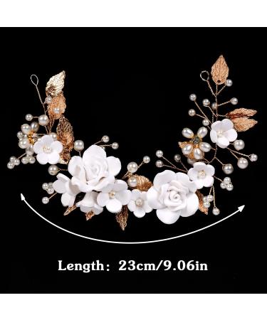 Flower Headband Bridal Headband for Women Boho Headpiece Hair Vine Girls Hair Accessories Bridal Bridesmaid Wedding Headpiece Pearl Flower Leaf Headpieces Hair Floral for Wedding Prom Party(Gold) - Buy Online on GoSupps.com