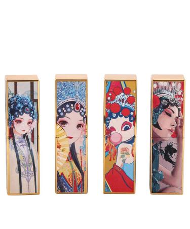 4pcs Peking Opera Style Empty Lipstick Tube Kit Magnetic Button DIY Lip Balm Lipstick Container - Square Tube(#02)