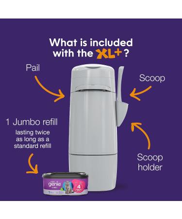 Litter Genie XL+ Pail Ideal for multi cat homes - Includes one Jumbo 24ft cat Litter Bags Refill Scoop and Scoop Holder - Buy Online on GoSupps.com