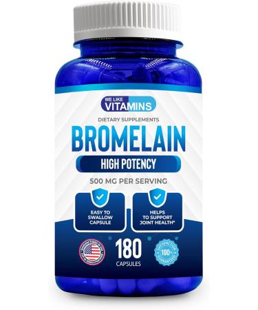 Bromelain Supplement, Natural Pineapple Extract with Proteolytic Enzymes for Digestion, Absorption, Joint Pain, Inflammation and Muscle Soreness, Bromelain 500mg Tablets, 6 Months Supply, 180 Capsules