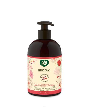 ecoLove - Natural Liquid Hand Soap - Organic Tomato and Beetroot - No SLS or Parabens - Vegan and Cruelty-Free Hand Soap, 17.6 oz Tomato, Beetroot & Red Pepper