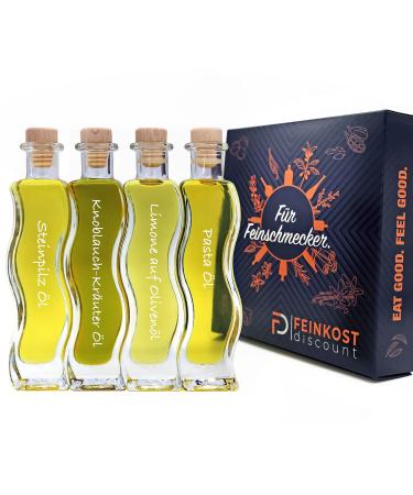 Gift set box & trial set |4 x 100ml oil |Man and woman |Stone mushroom oil - olive oil lime - garlic herbs oil - pasta oil |Fine food set gift box 400ml oil 100 ml (4 Pack)