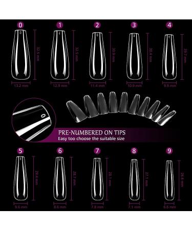 PPAKK 100pcs Long Coffin Fake Nail Tips - Clear Full Cover Acrylic Ballerina Nails | Nail Salon/DIY Nail Art - 10 Sizes - Buy Online on GoSupps.com