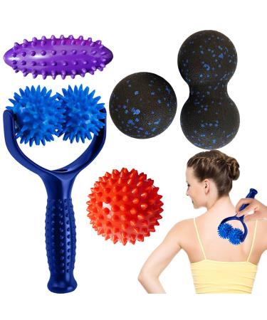 5 pieces of massage ball set with hedgehog ball massage roller with handle fascia ball hedgehog ball Peanut Massage oval spiked ball for legs feet hands and back