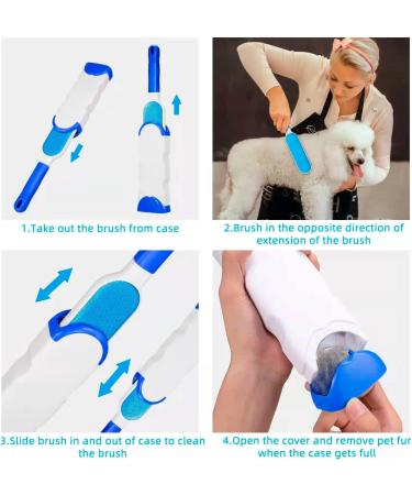 Alihoo Double-Sided Brush Hair Remover & Pet Brush - Self-Cleaning Base for Furniture & Carpet - Large & Travel Size - Blue - Buy Online on GoSupps.com