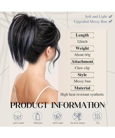 colorfulpanda Claw Clip in Ponytail Hair Extensions 10 Inch Messy Bun Clip in Hair Scrunchies Natural Straight Synthetic Hairpiece Short Ponytail Bun Hair Black mix blue for Women Girls - Buy Online on GoSupps.com