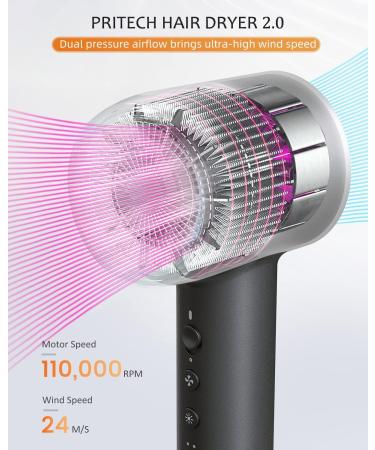 PRITECH 1600W Professional Hair Dryer with Diffuser - High Speed Brushless Ionic Technology 5 Temps 3 Speeds - Quiet & Efficient International Shipping Available - Buy Online on GoSupps.com