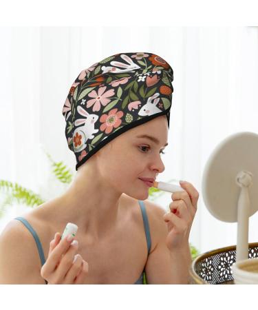 Rabbits on Floral Microfiber Hair Towel | Soft Super Absorbent & Quick Dry Hair Wrap for Women - Ideal for Long Curly & Thick Hair - Buy Online on GoSupps.com