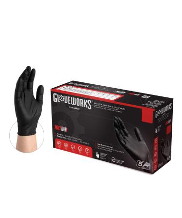 GLOVEWORKS Black Nitrile Industrial Gloves, 5 Mil, Powder Free, Disposable Large (Pack of 100) Box of 100